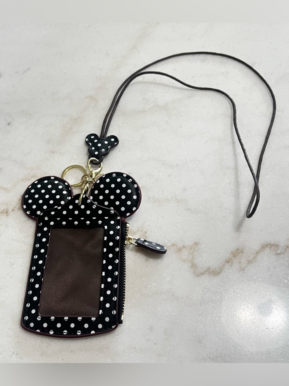 Mickey Ear ID Card Holder & Lanyard Black-Dots Travel Work School